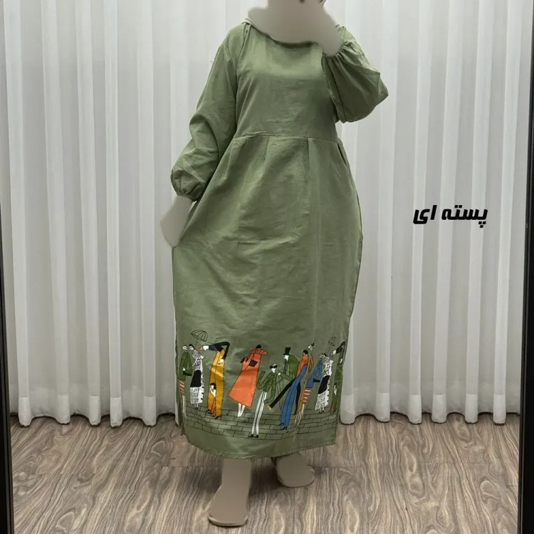 پیراهن ساحلی زنانه لینن فری سایز مدل کمرکش مناسب تا سایز 48