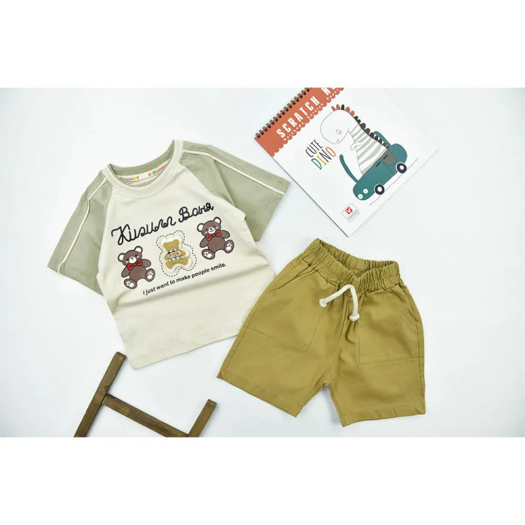 ست تیشرت و شلوارک پسرانه طرح سه خرس جنس پنبه و کتان مناسب بهار و تابستان