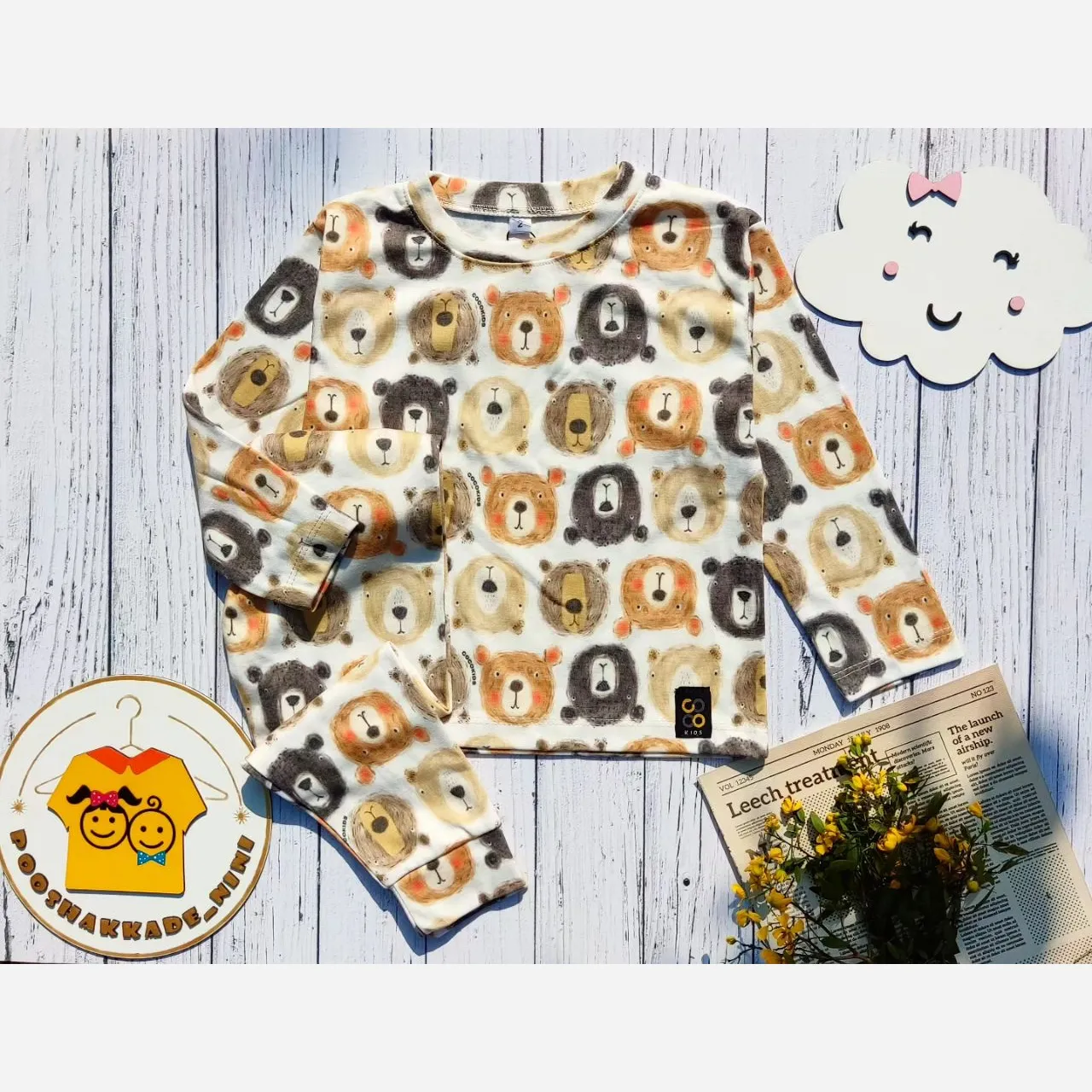 ست بلوز و شلوار راحتی بچگانه طرح خرسی جنس نخ و پنبه مناسب دختر و پسر سایز 3 تا 8 سال