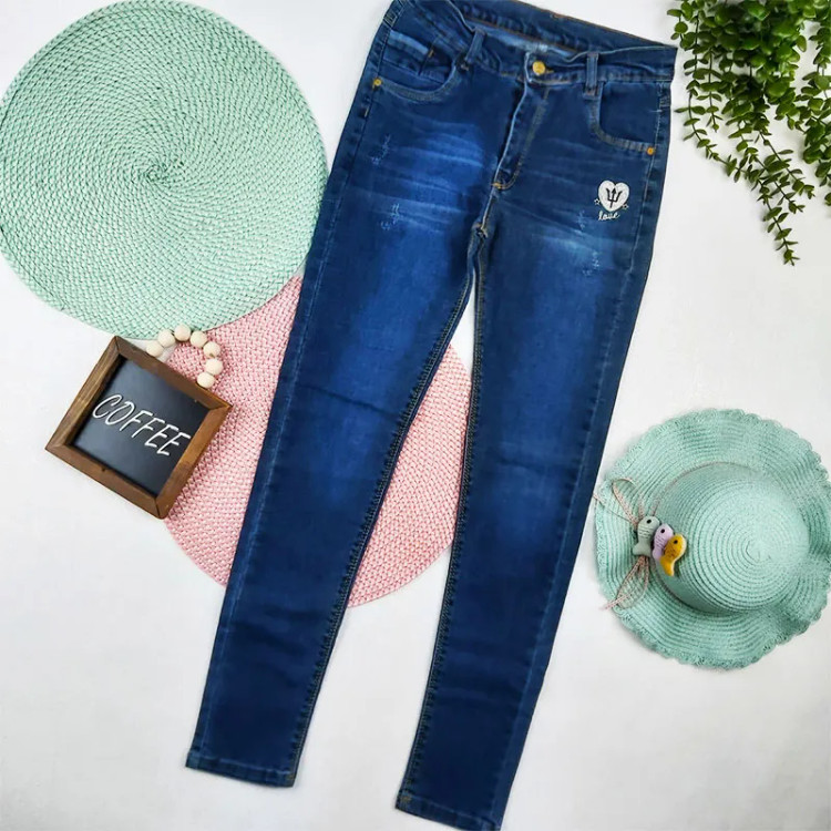 شلوار جین دخترانه جذب آبی کد 6227 سایز 13 سال