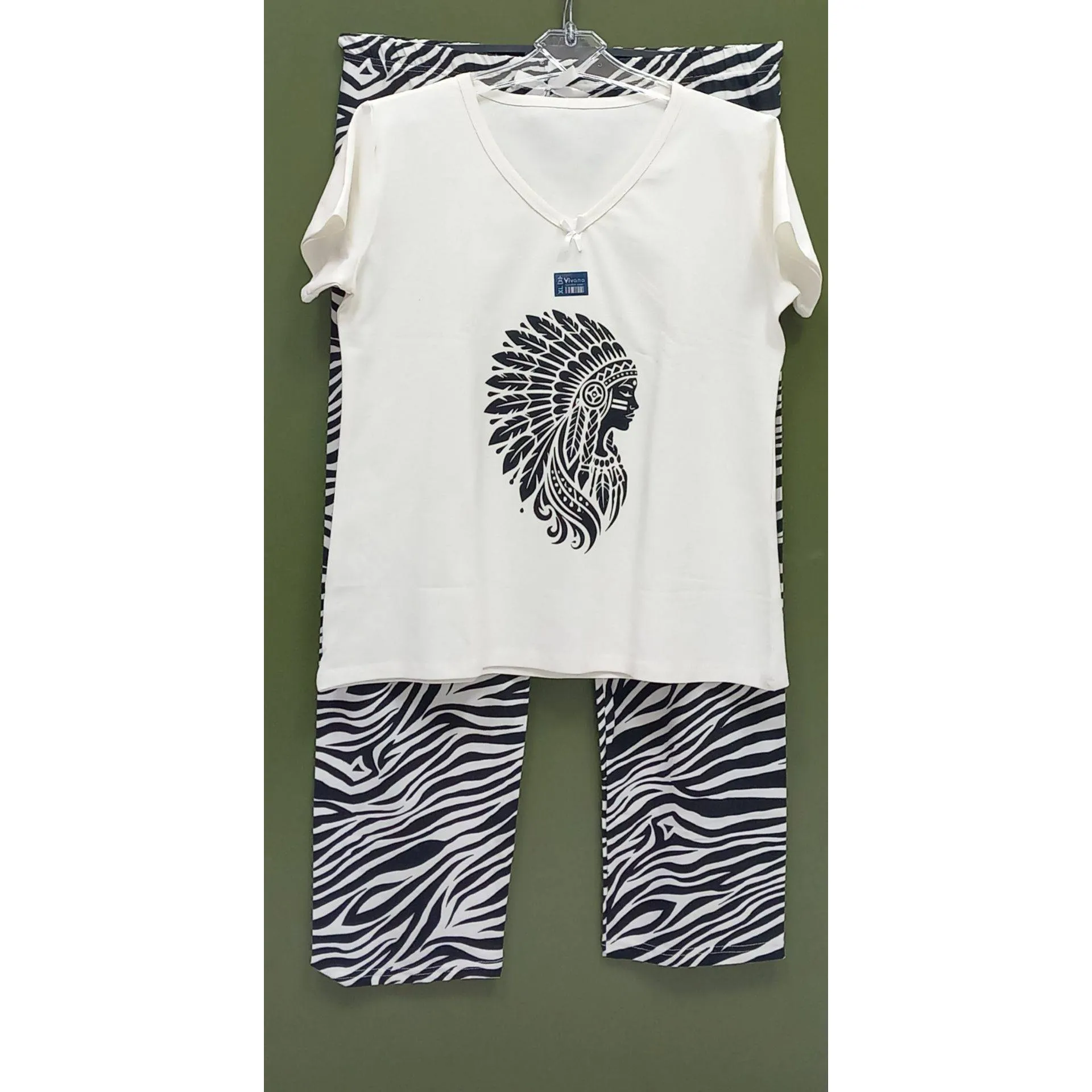 ست تی شرت و شلوار راحتی نخی زنانه ویوانا طرح سرخپوست