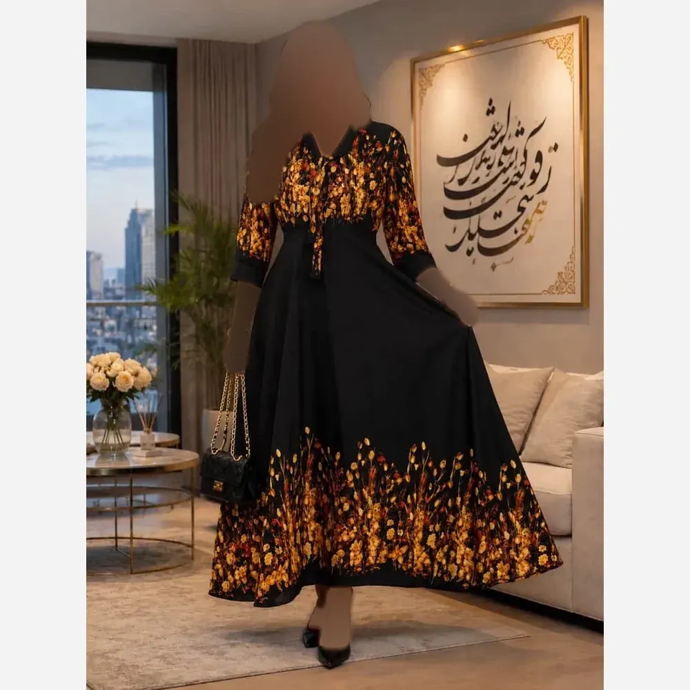 ⁨ پیراهن حاشیه دار گندم t8050