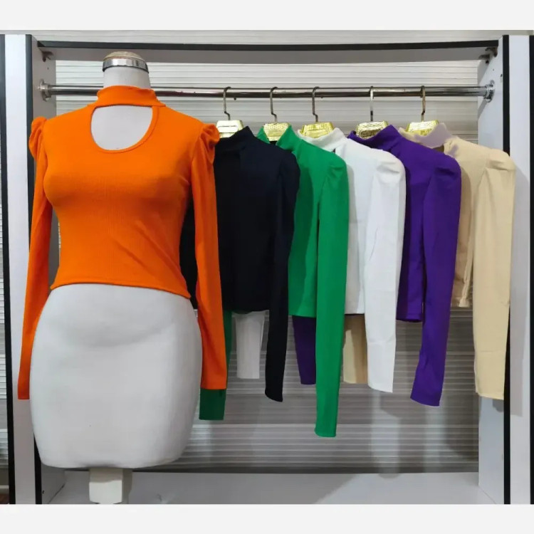 بلوز آستین بلند کراپ یقه ایستاده زنانه جنس پنبه فانریپ فری سایز