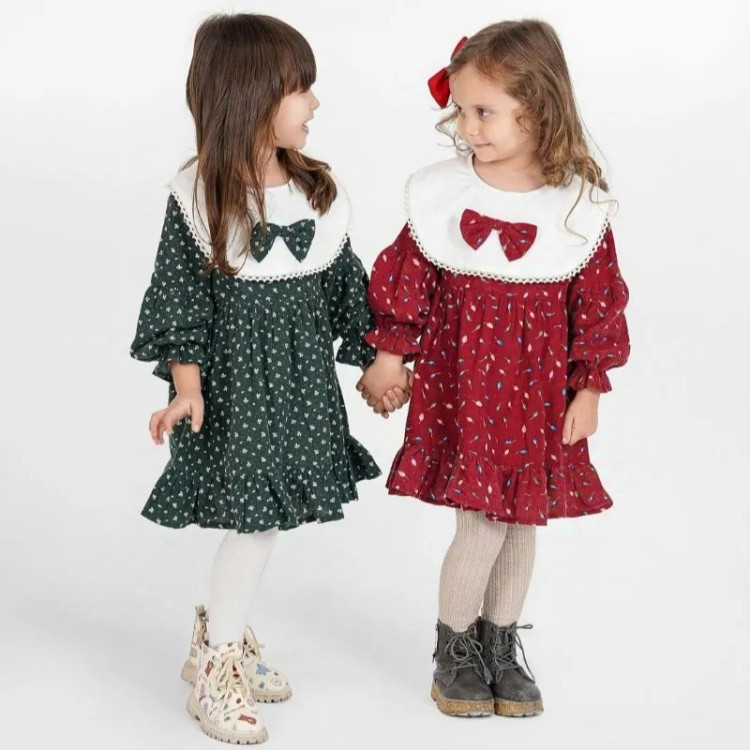 سارافون دخترانه گلگلی یقه دار مناسب 1 تا 3 سال و نیم