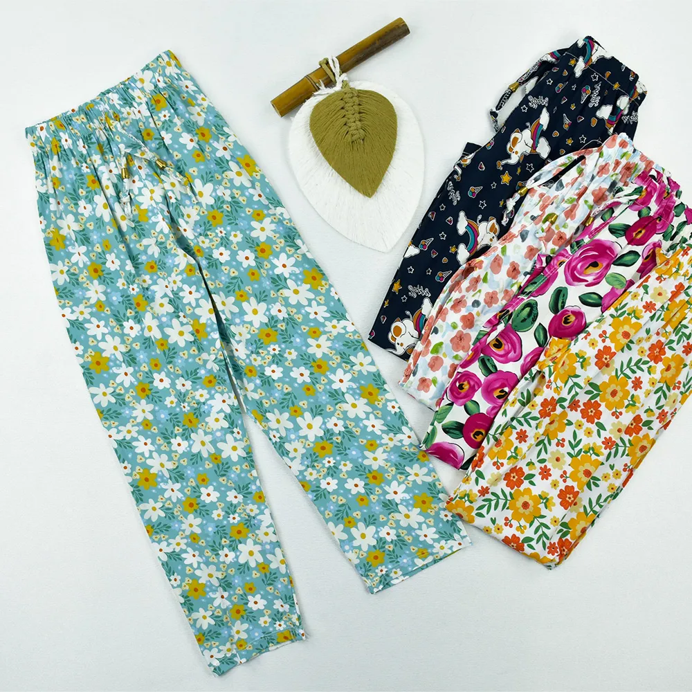شلوار راحتی نخی دخترانه 6 تا 10 سال با کمر کشی و استایل راسته