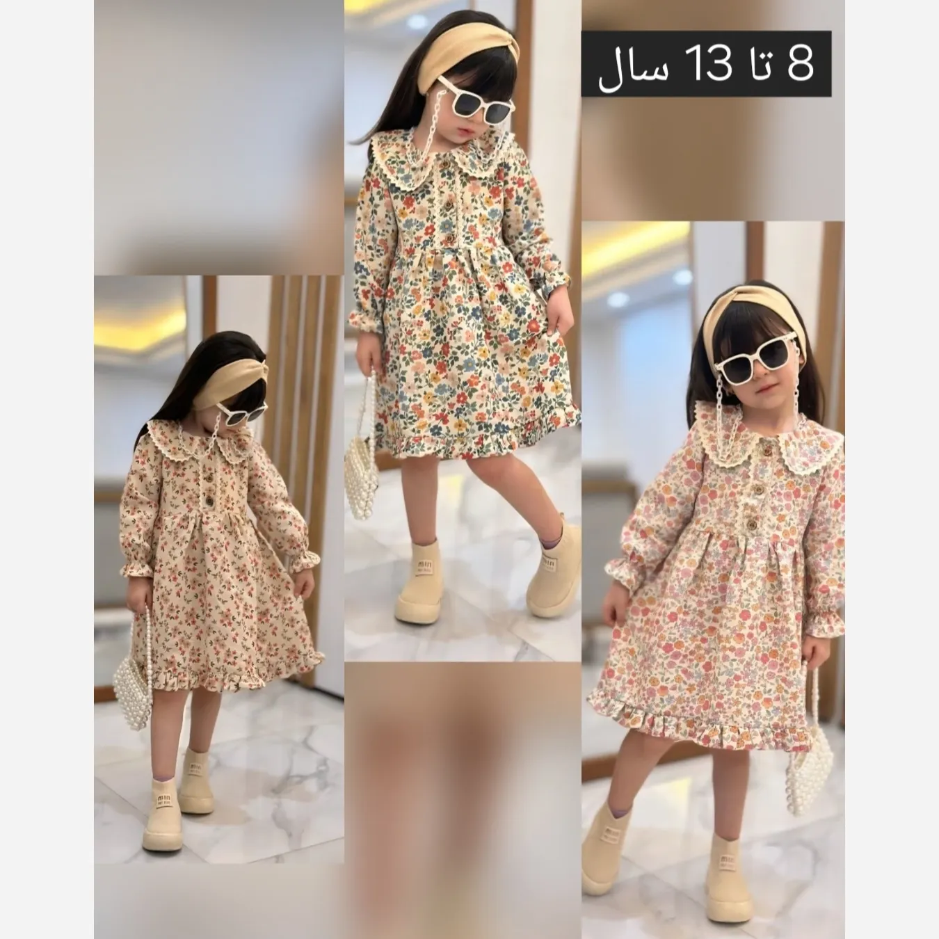 پیراهن دخترانه لینن وارداتی مدل بهار سایز بزرگ مناسب 8 تا 13 سال