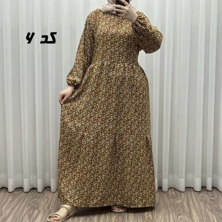 پیراهن بلند زنانه پفکی مدل پاموق فری سایز همراه با کمربند