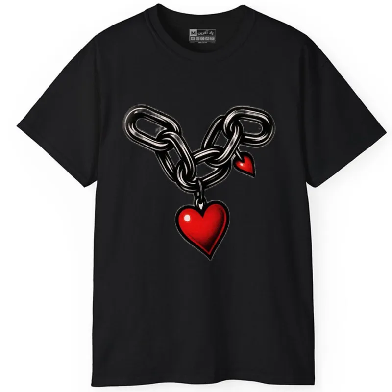 تیشرت آستین کوتاه مردانه پاد آفرین مدل زنجیر قلب عشق کد 682