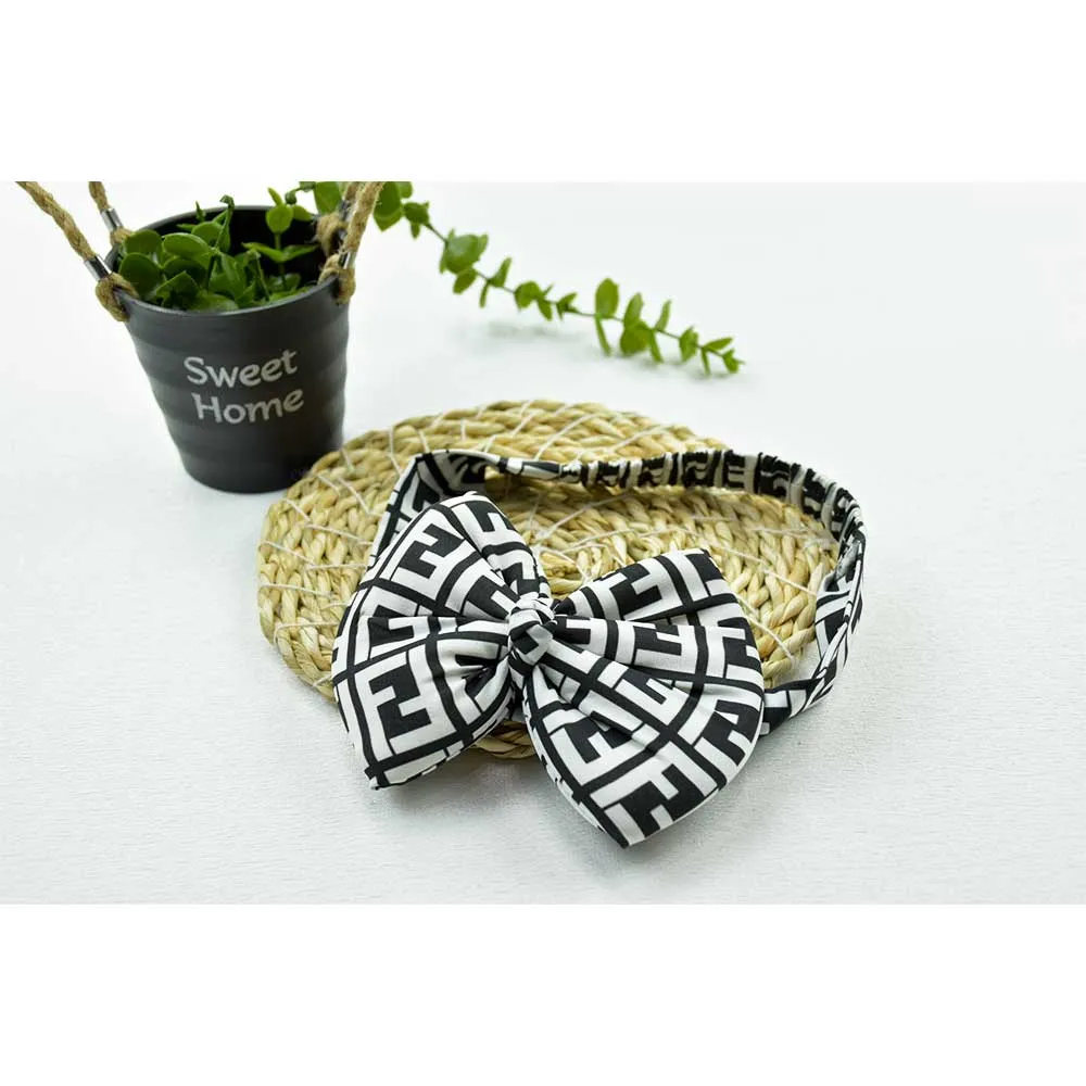تل کشی دخترانه طرح دار ساتن سفید مشکی مناسب 3 تا 8 سال