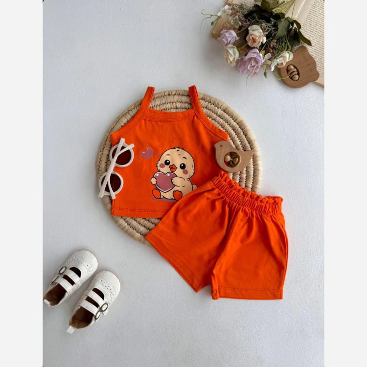 ست تاپ و شلوارک نوزادی دخترانه پنبهای طرحدار سایز 6 ماه تا 2 سال
