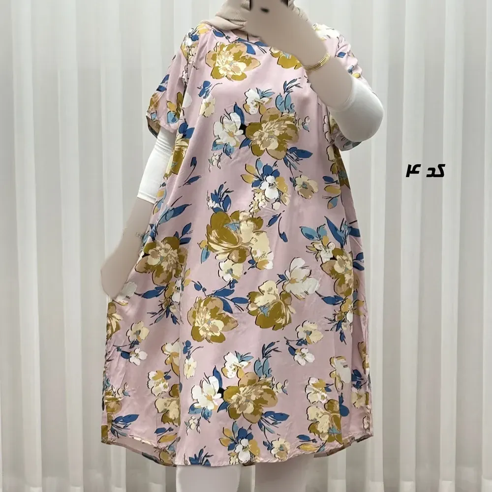 پیراهن ساحلی زنانه آستین کوتاه نخی خارجی فری سایز مناسب تا سایز 52