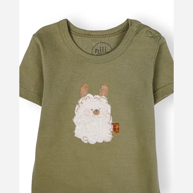 سه تیکه پسرانه طرح لاما زیردکمه آستین کوتاه شلوارک و کلاه