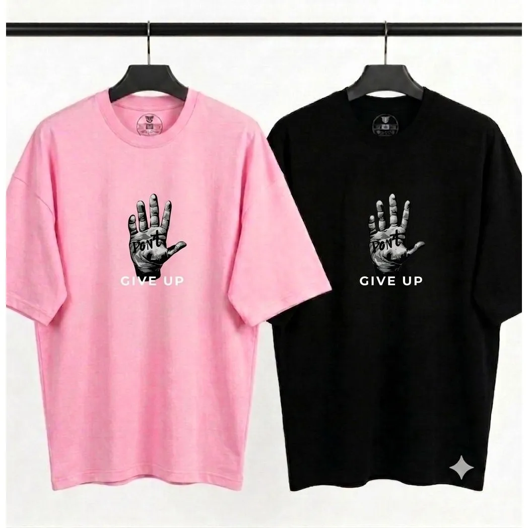 تیشرت نخ پنبه پسرانه و دخترانه طرح Don't Give up رنگ مشکی و صورتی