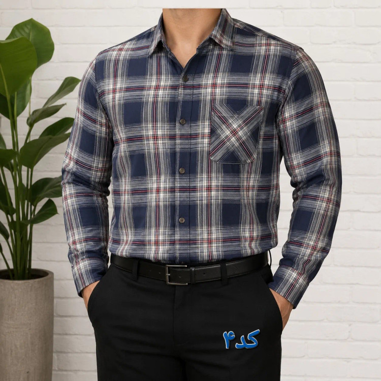 پیراهن مردانه چهارخانه آستین بلند پنبه کش