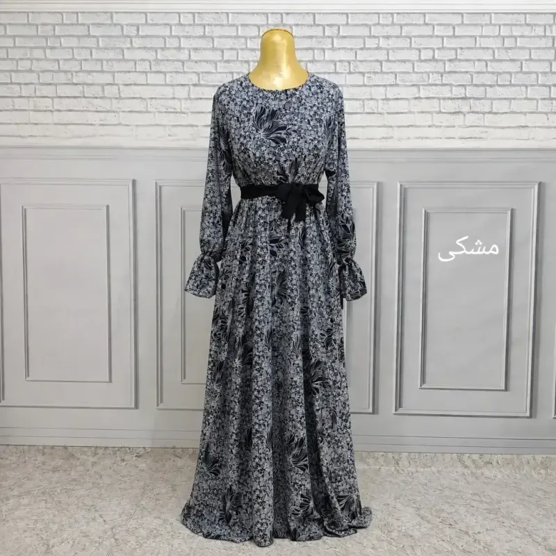 پیراهن بلند زنانه الیزه طرحدار فری سایز قواره آزاد کمربنددار