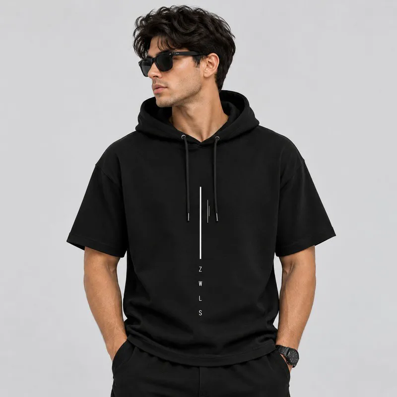 تی شرت کلاه دار مردانه پنبه ای طرح حروف