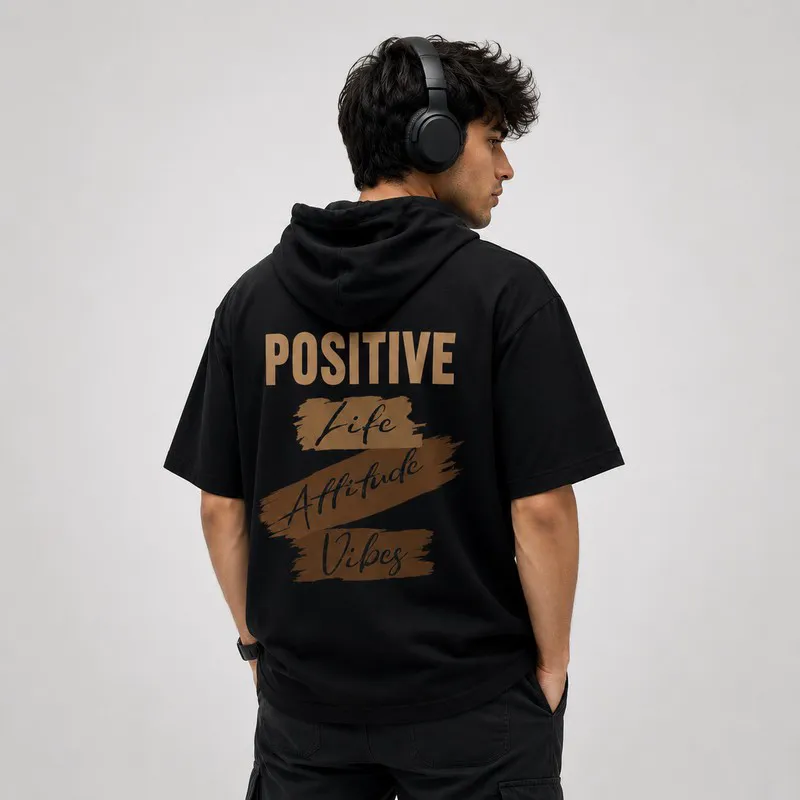 تی شرت مردانه کلاه دار پنبه ای طرح حروف مدل positive