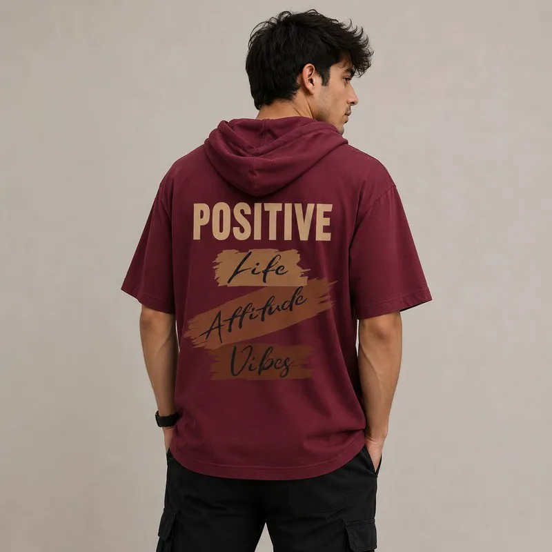 تی شرت مردانه کلاه دار پنبه ای طرح حروف مدل positive