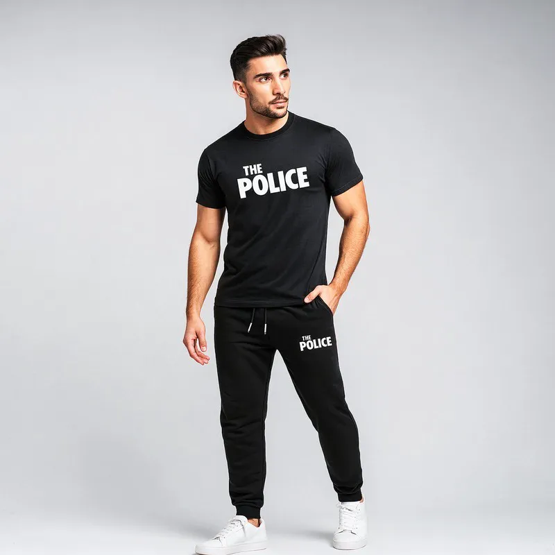 ست تیشرت و شلوار مردانه نخ طرح police آستین کوتاه دو تکه